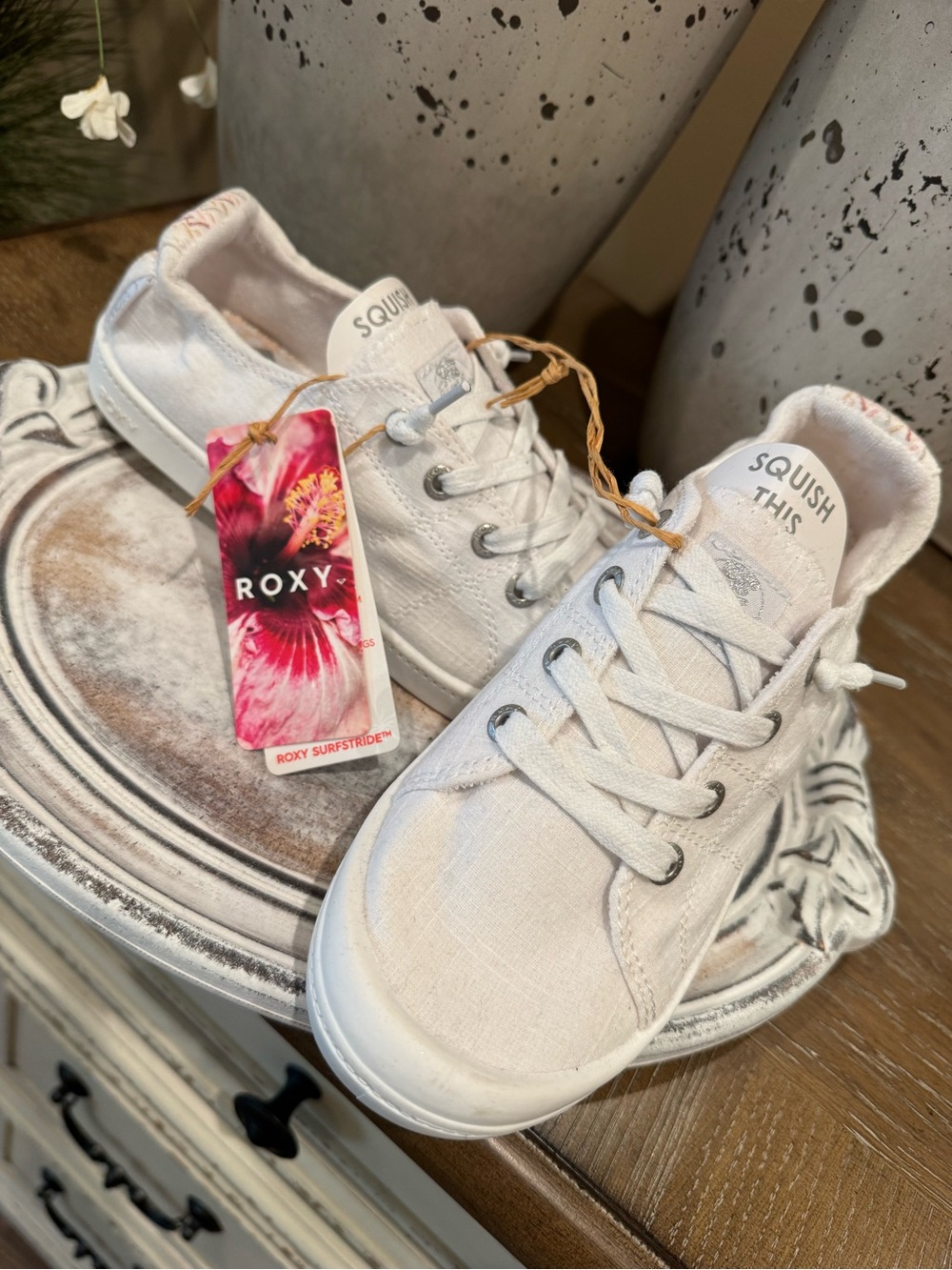 Women’s White Canvas Sneakers with Subtle Pink Accents